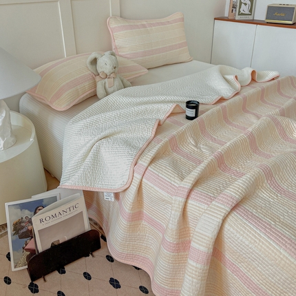 2025新款A类纯棉双层纱床盖  素纹-粉