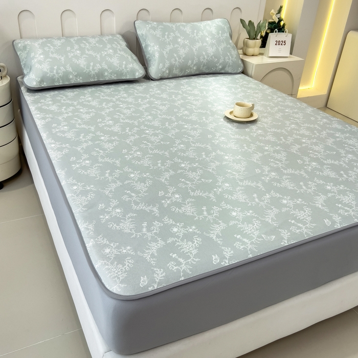 91家纺网 家纺一手货源 找家纺 2025年新款600D丝滑冰丝凉席-床笠款 连理枝白