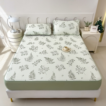 2025年新款600D丝滑冰丝凉席-床笠款 素叶绿