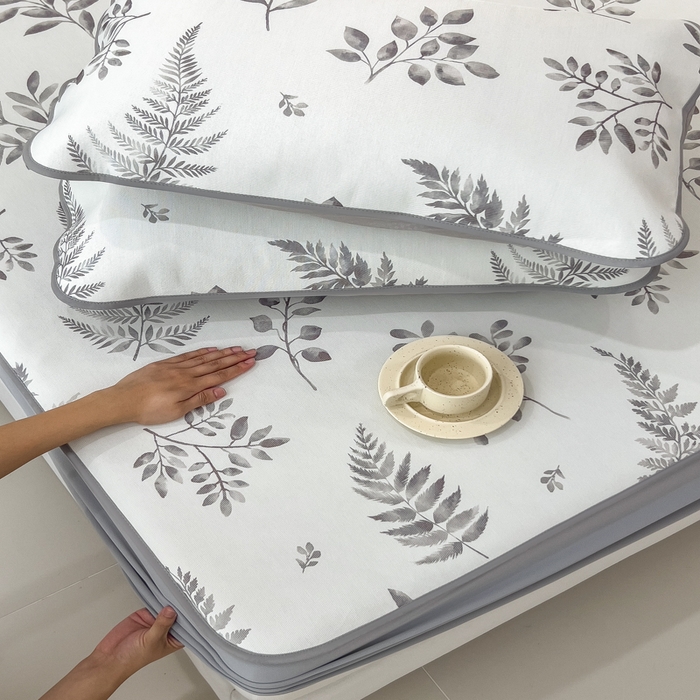 91家纺网 家纺一手货源 找家纺 2025年新款600D丝滑冰丝凉席-床笠款 素叶灰