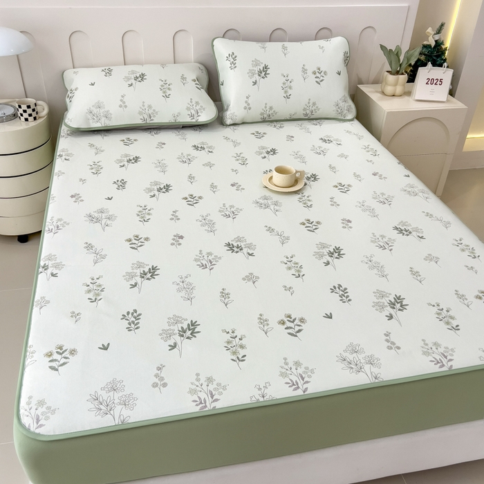 91家纺网 家纺一手货源 找家纺 2025年新款600D丝滑冰丝凉席-床笠款 清凉一叶