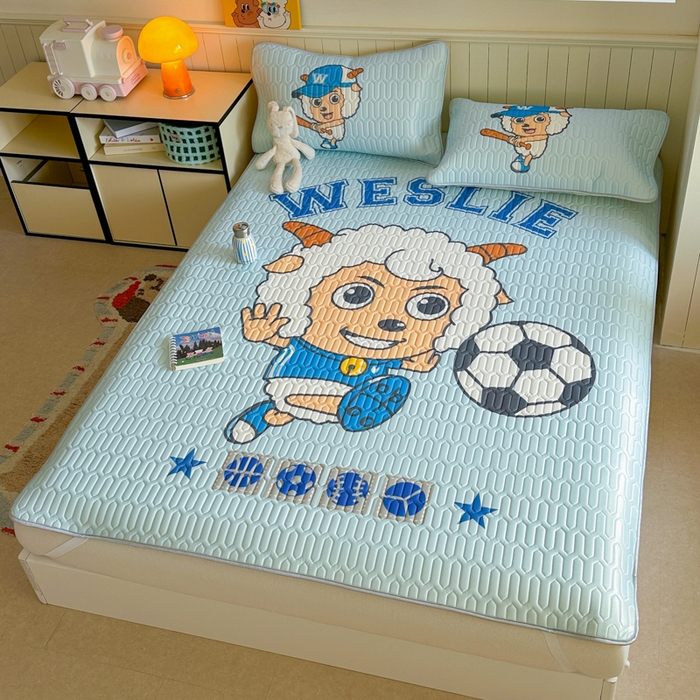 91家纺网 家纺一手货源 找家纺 金爱家 2025新款凉感丝乳胶凉席 乳胶-足球小子