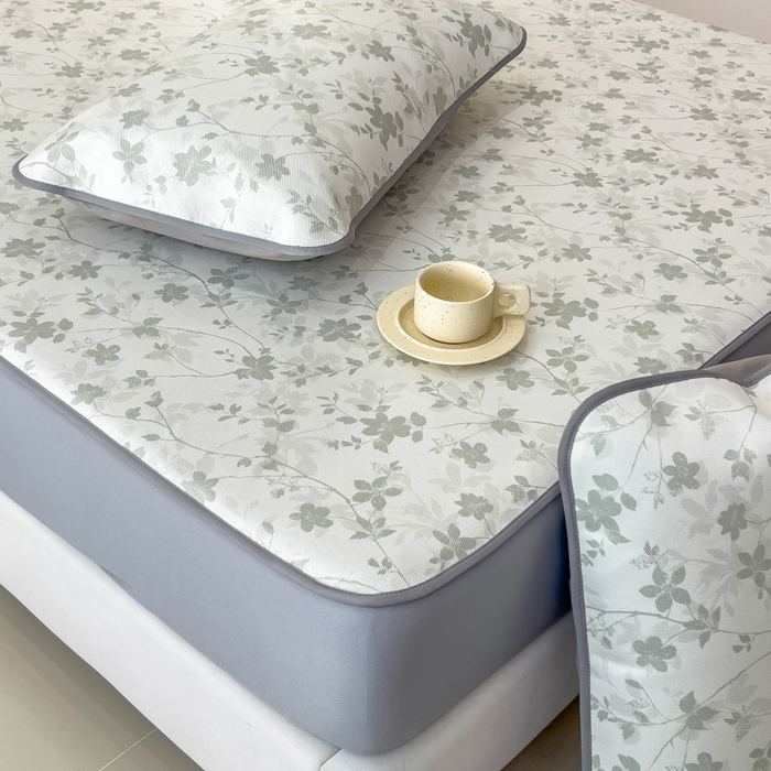 91家纺网 家纺一手货源 找家纺 2025年新款600D丝滑冰丝凉席-床笠款 花点点绿