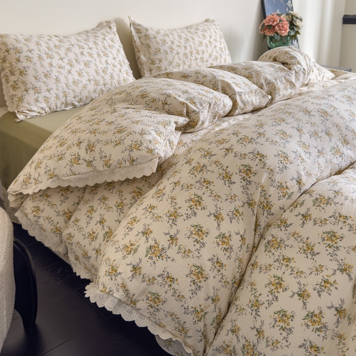 91家纺网 家纺一手货源 找家纺 可思家纺 2025新款法式皱皱纱四件套 花田