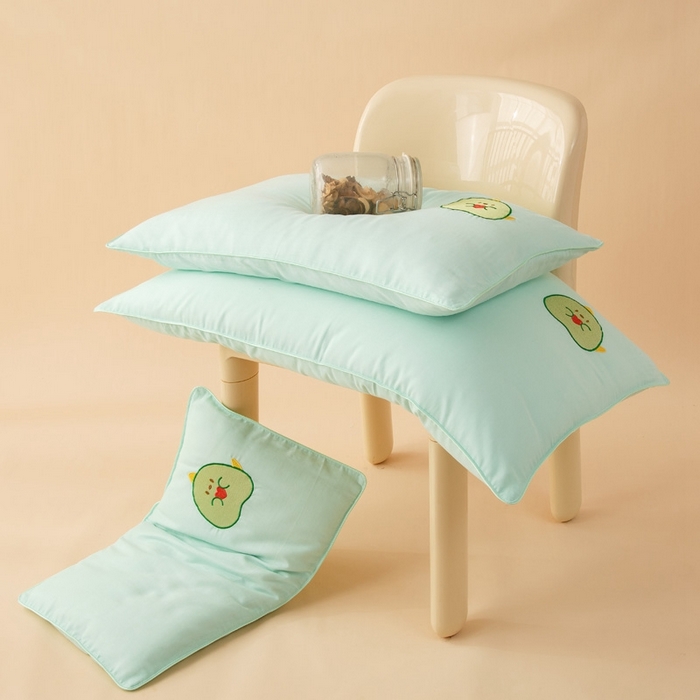 91家纺网 家纺一手货源 找家纺 喜多兔2025新款小轻柔纯棉双层纱枕套枕头 绿色Q恐龙