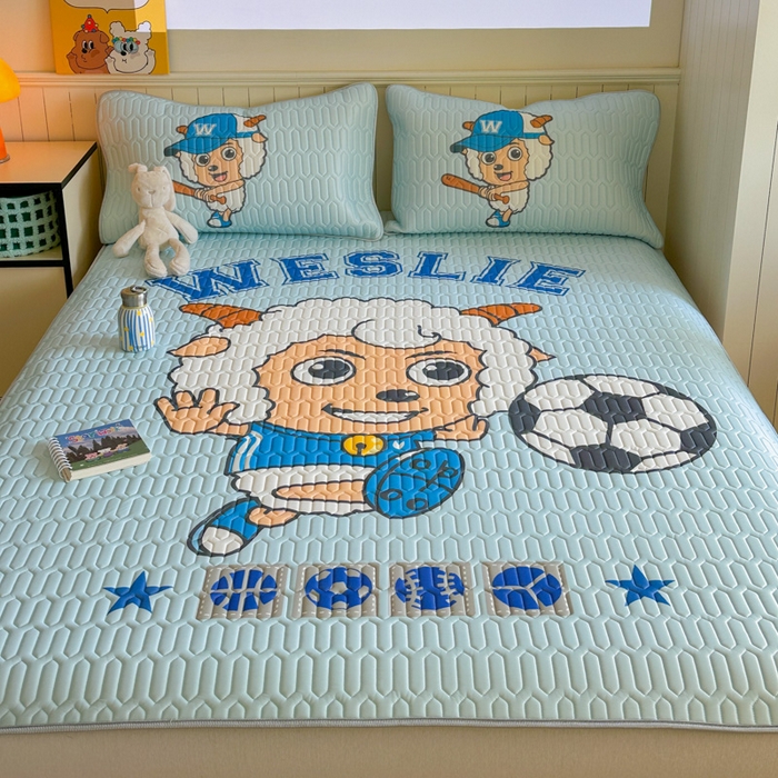 91家纺网 家纺一手货源 找家纺 金爱家 2025新款凉感丝乳胶凉席 乳胶-足球小子