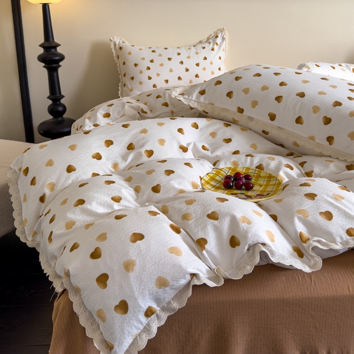 91家纺网 家纺一手货源 找家纺 可思家纺 2025新款法式皱皱纱四件套 心动