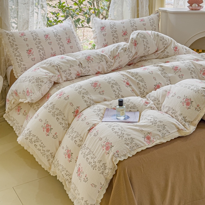 91家纺网 家纺一手货源 找家纺 可思家纺 2025新款法式皱皱纱四件套 赫拉花园米