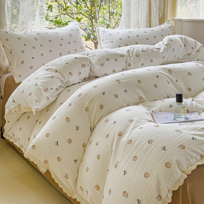 91家纺网 家纺一手货源 找家纺 可思家纺 2025新款法式皱皱纱四件套 极简主义