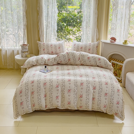 91家纺网 家纺一手货源 找家纺 可思家纺 2025新款法式皱皱纱四件套 赫拉花园米