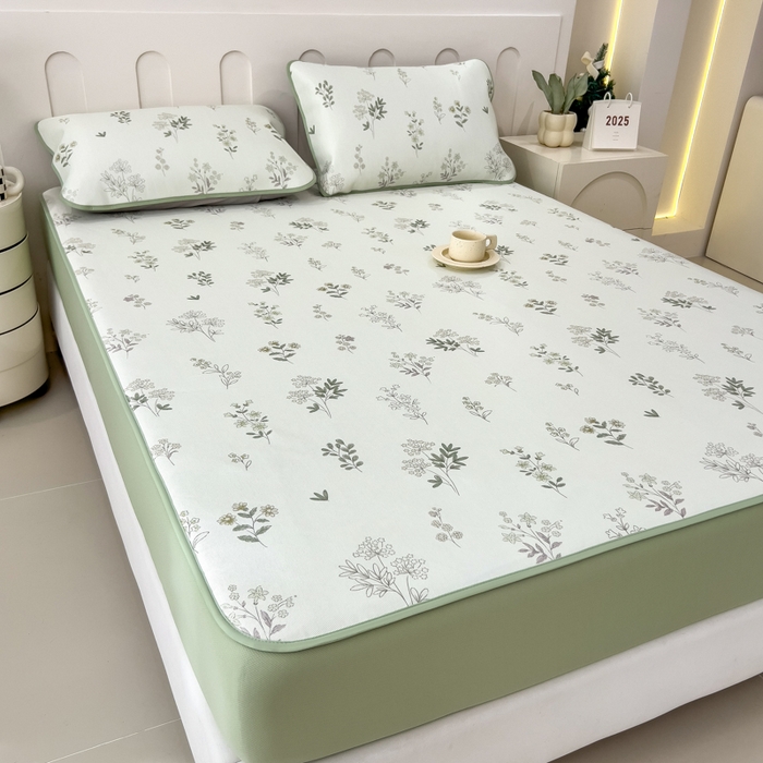 91家纺网 家纺一手货源 找家纺 2025年新款600D丝滑冰丝凉席-床笠款 清凉一叶