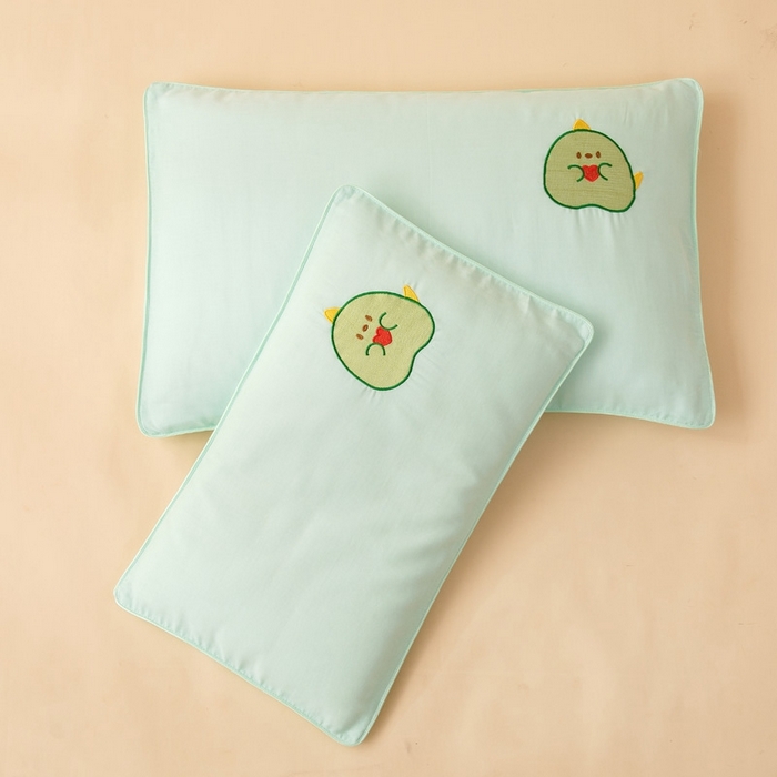 91家纺网 家纺一手货源 找家纺 喜多兔2025新款小轻柔纯棉双层纱枕套枕头 绿色Q恐龙