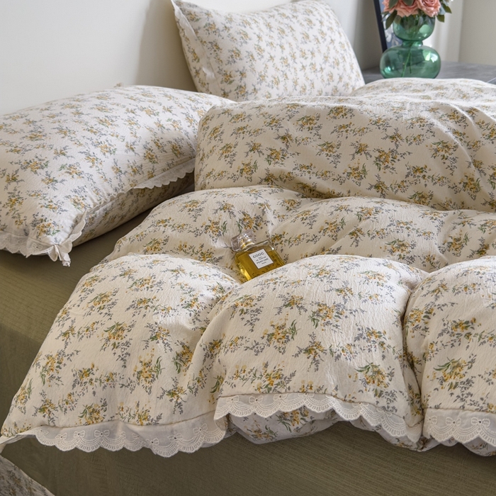 91家纺网 家纺一手货源 找家纺 可思家纺 2025新款法式皱皱纱四件套 花田