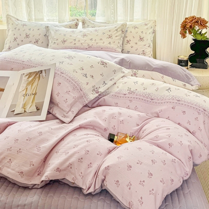 91家纺网 家纺一手货源 找家纺 （总）2025斯卡诺新款拼色针织水洗棉床盖四件套,啵啵熊,春暖花开,春暖花开粉,蝶梦成真,花开富贵,浪漫主义蓝,浪漫主义紫,蘑菇力,南瓜派灰,南瓜派咖,雅韵,雅韵紫