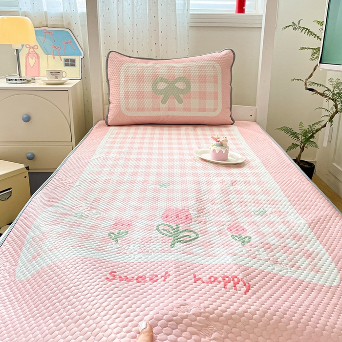 91家纺网 家纺一手货源 找家纺 川悦生活 2025新款大阪冰豆豆凉感凉席三件套 杏运花