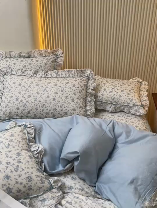 91家纺网 家纺一手货源 找家纺 缦彩 2025新款韩版纯棉床裙四件套 海韵花