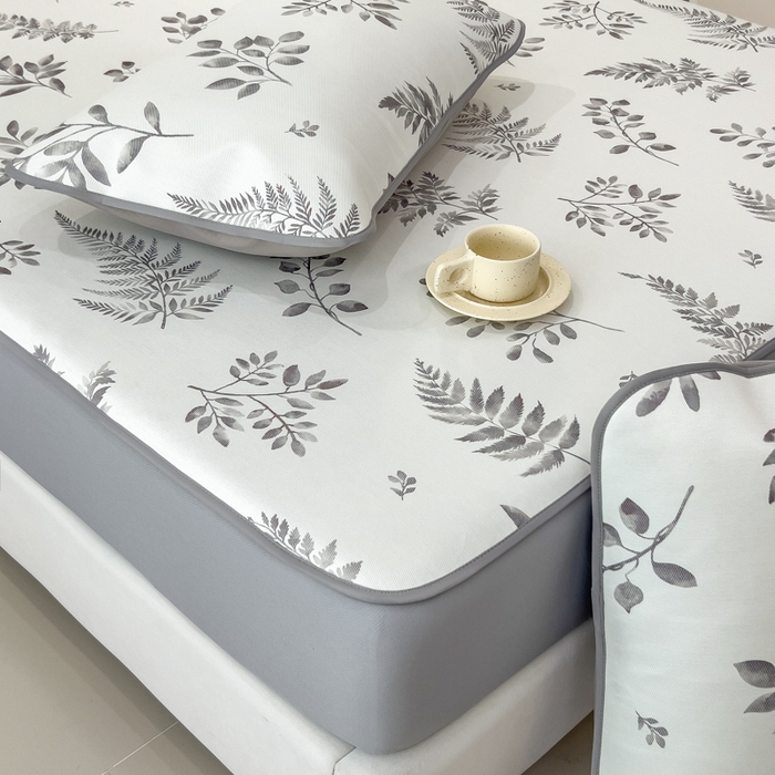 91家纺网 家纺一手货源 找家纺 2025年新款600D丝滑冰丝凉席-床笠款 素叶灰