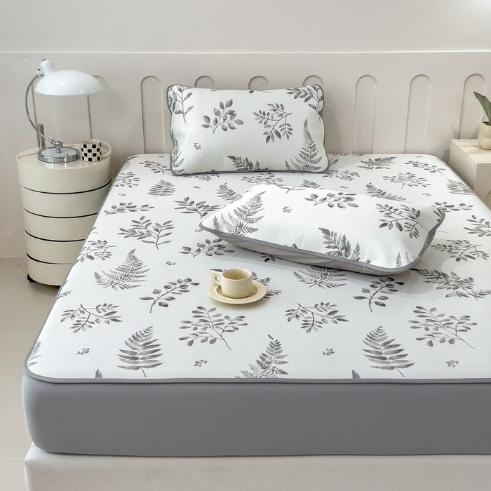 91家纺网 家纺一手货源 找家纺 2025年新款600D丝滑冰丝凉席-床笠款 素叶灰