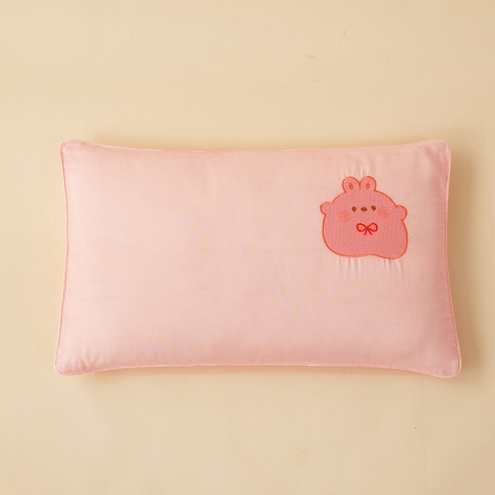 91家纺网 家纺一手货源 找家纺 喜多兔2025新款小轻柔纯棉双层纱枕套枕头 粉色Q小兔