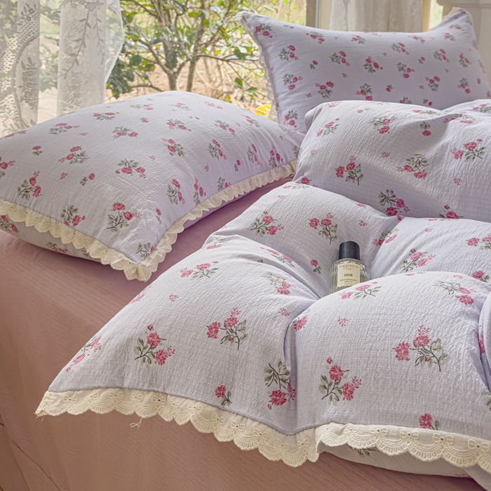 91家纺网 家纺一手货源 找家纺 可思家纺 2025新款法式皱皱纱四件套 紫雾玫瑰