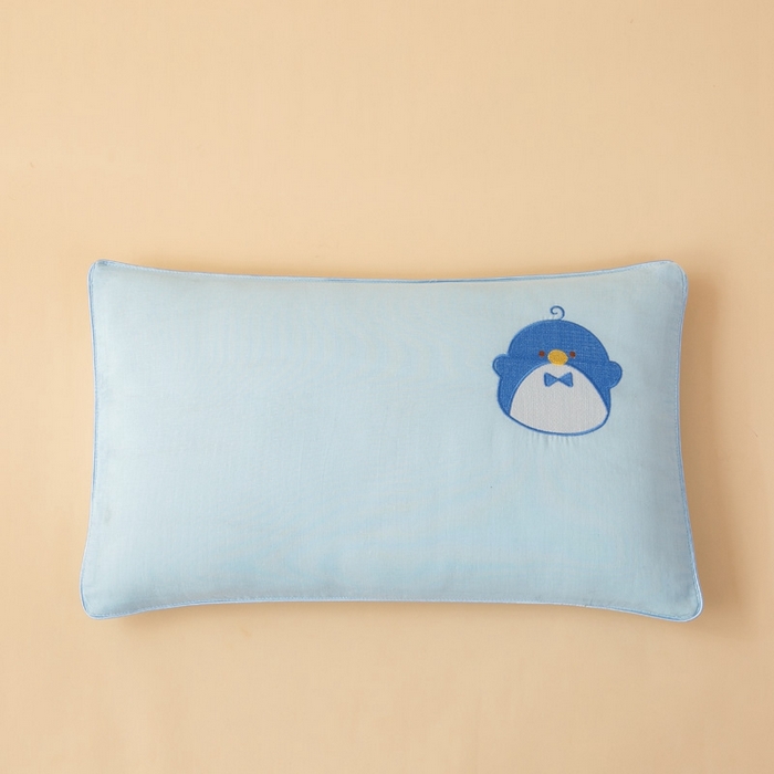91家纺网 家纺一手货源 找家纺 喜多兔2025新款小轻柔纯棉双层纱枕套枕头 蓝色Q企鹅