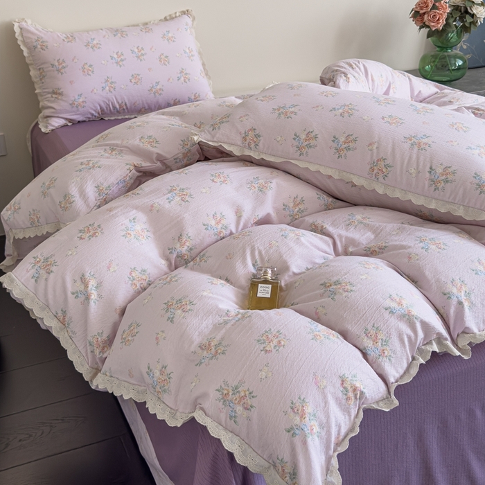 91家纺网 家纺一手货源 找家纺 可思家纺 2025新款法式皱皱纱四件套 紫薰