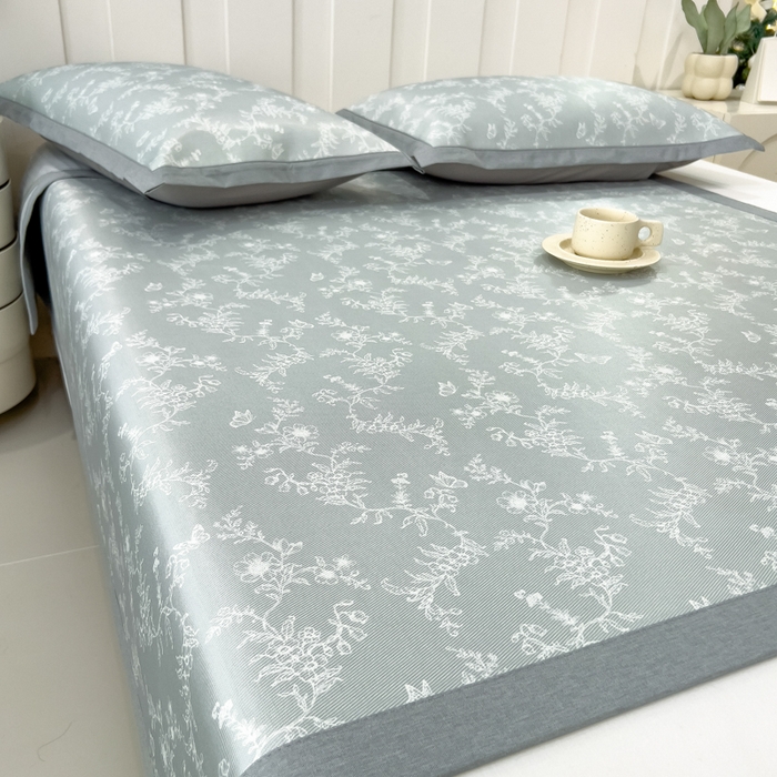 91家纺网 家纺一手货源 找家纺 倾慕家纺 2025年新款600D丝滑冰丝凉席-床席款 连理枝白