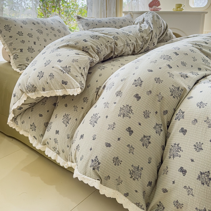 91家纺网 家纺一手货源 找家纺 （总）可思家纺 2025新款法式皱皱纱四件套