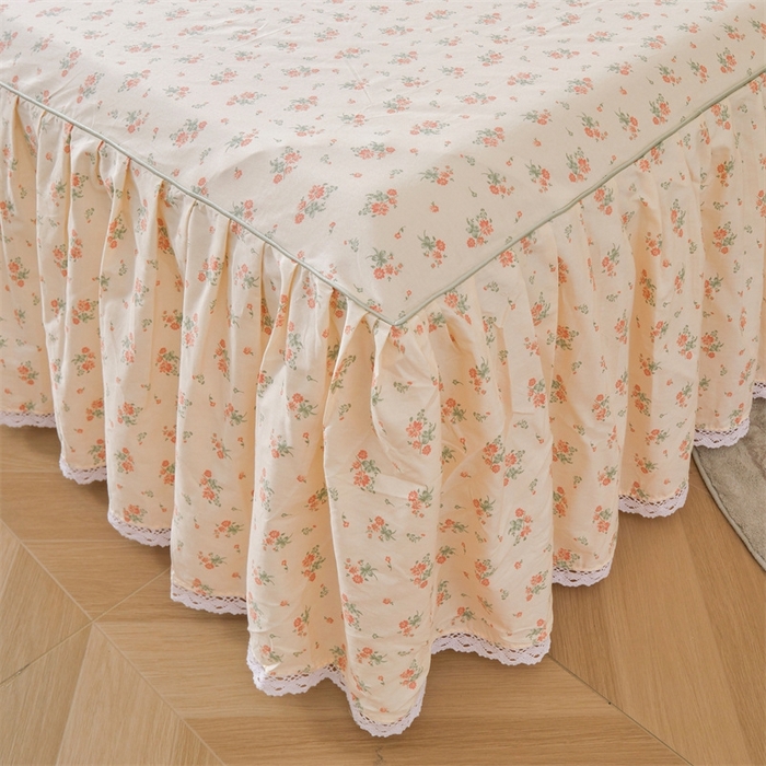 91家纺网 家纺一手货源 找家纺 缦彩 2025新款韩版纯棉床裙四件套 夕颜