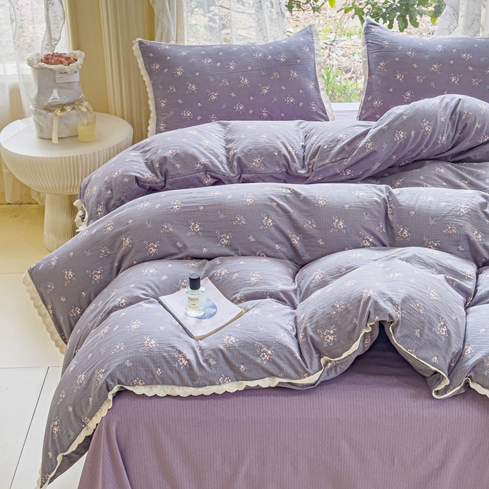 91家纺网 家纺一手货源 找家纺 可思家纺 2025新款法式皱皱纱四件套 幽兰栀子