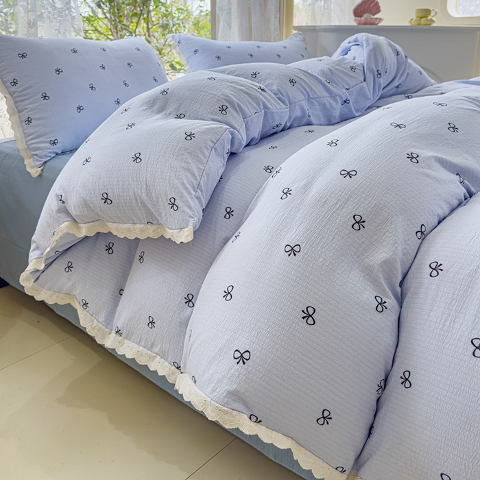 91家纺网 家纺一手货源 找家纺 可思家纺 2025新款法式皱皱纱四件套 浪漫蝴蝶结