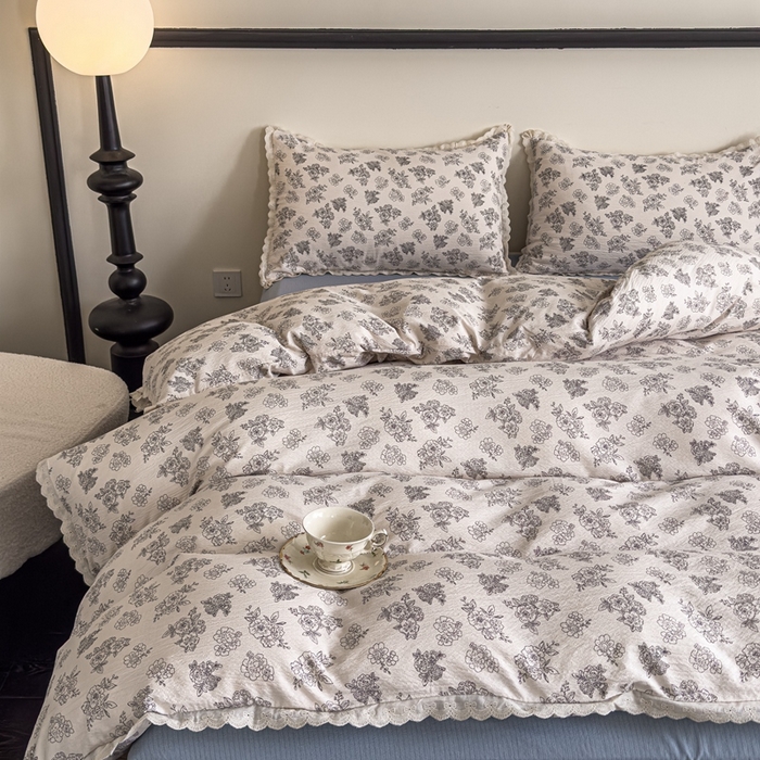 91家纺网 家纺一手货源 找家纺 可思家纺 2025新款法式皱皱纱四件套 夏日海岛