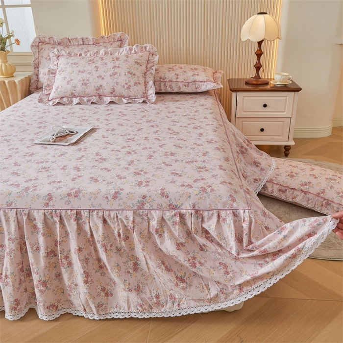 91家纺网 家纺一手货源 找家纺 缦彩 2025新款韩版纯棉床裙四件套 缤纷绮梦