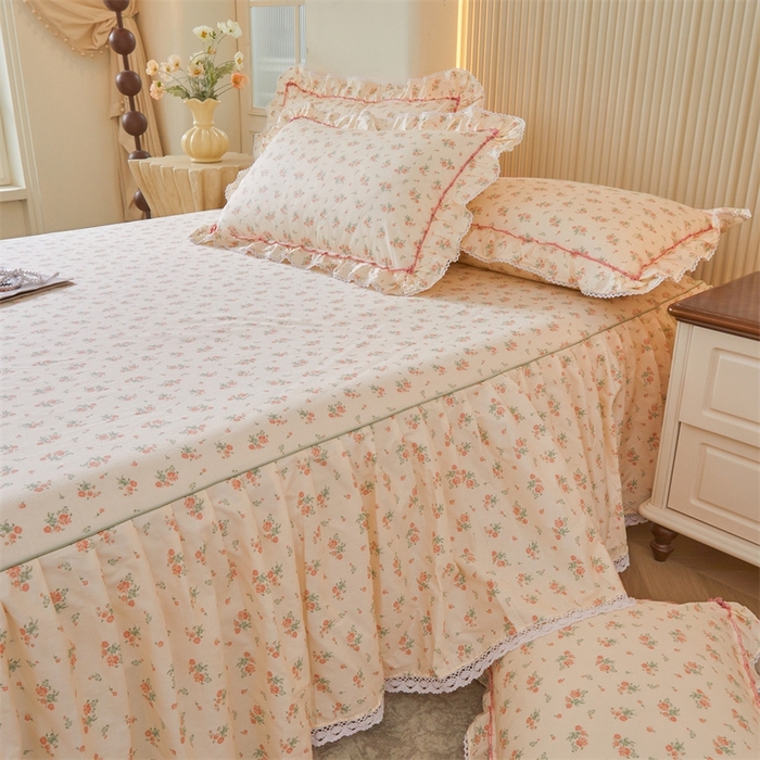 91家纺网 家纺一手货源 找家纺 缦彩 2025新款韩版纯棉床裙四件套 夕颜