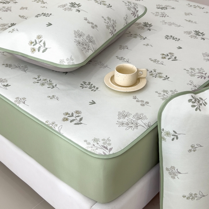 91家纺网 家纺一手货源 找家纺 2025年新款600D丝滑冰丝凉席-床笠款 清凉一叶