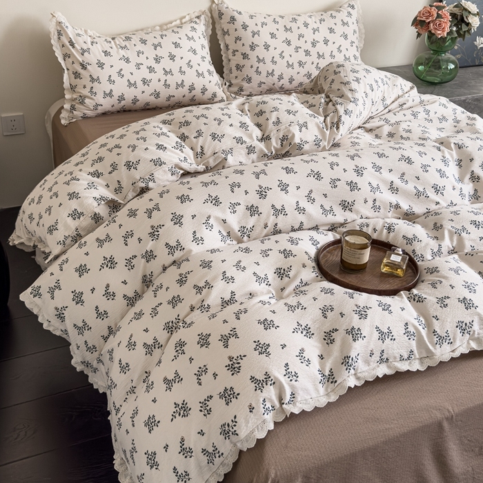 91家纺网 家纺一手货源 找家纺 可思家纺 2025新款法式皱皱纱四件套 秋语