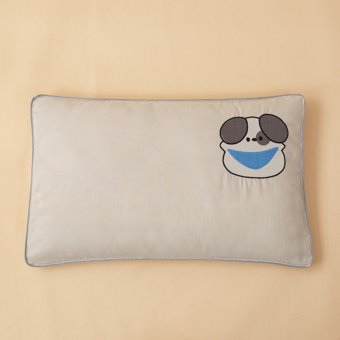 91家纺网 家纺一手货源 找家纺 喜多兔2025新款小轻柔纯棉双层纱枕套枕头 灰色Q小狗