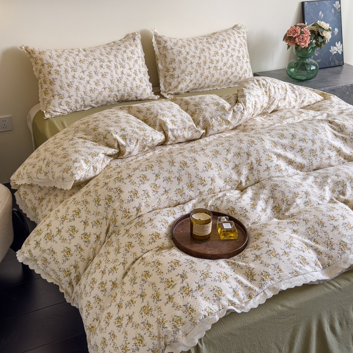 91家纺网 家纺一手货源 找家纺 可思家纺 2025新款法式皱皱纱四件套 花田