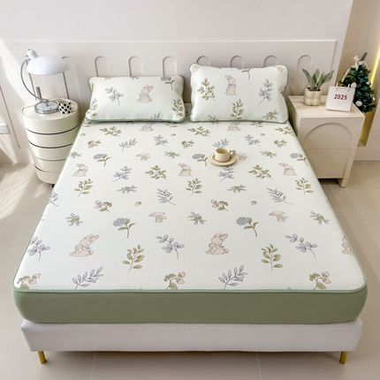 2025年新款600D丝滑冰丝凉席-床笠款 蘑菇小兔