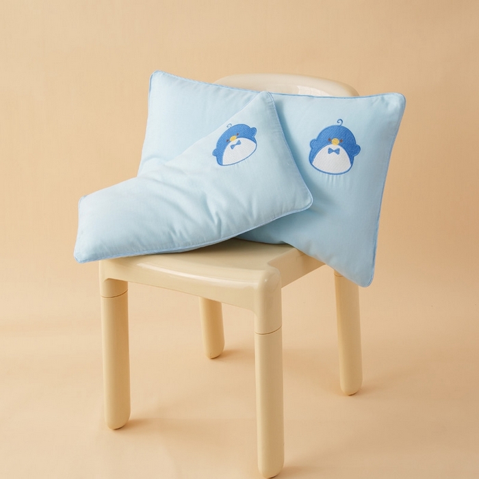 91家纺网 家纺一手货源 找家纺 喜多兔2025新款小轻柔纯棉双层纱枕套枕头 蓝色Q企鹅