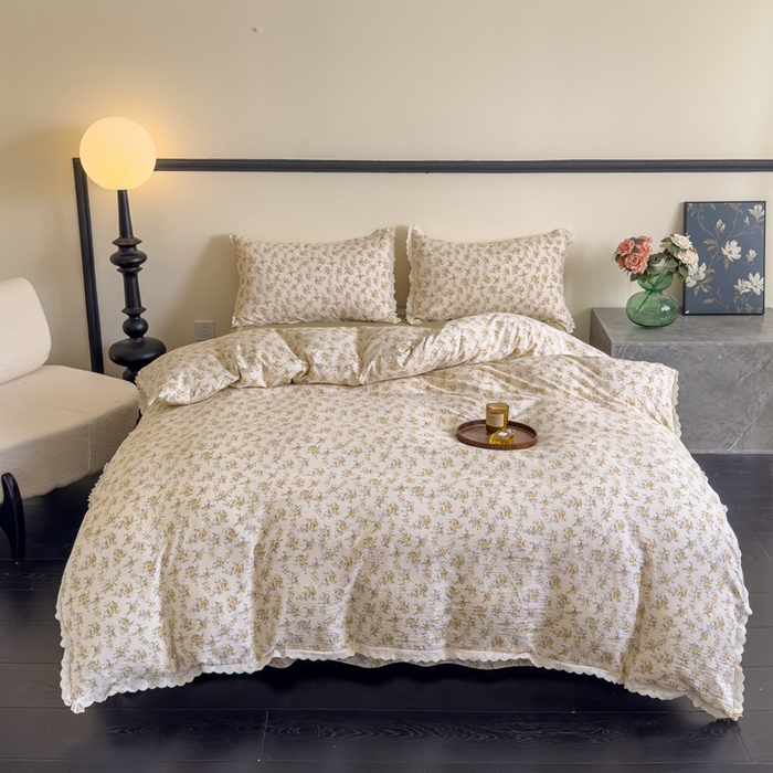 91家纺网 家纺一手货源 找家纺 可思家纺 2025新款法式皱皱纱四件套 花田