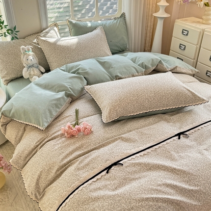 91家纺网 家纺一手货源 找家纺 （总）艾唯希2025新款全棉小香风工艺四件套纯棉小花边碎花被套韩式公主风