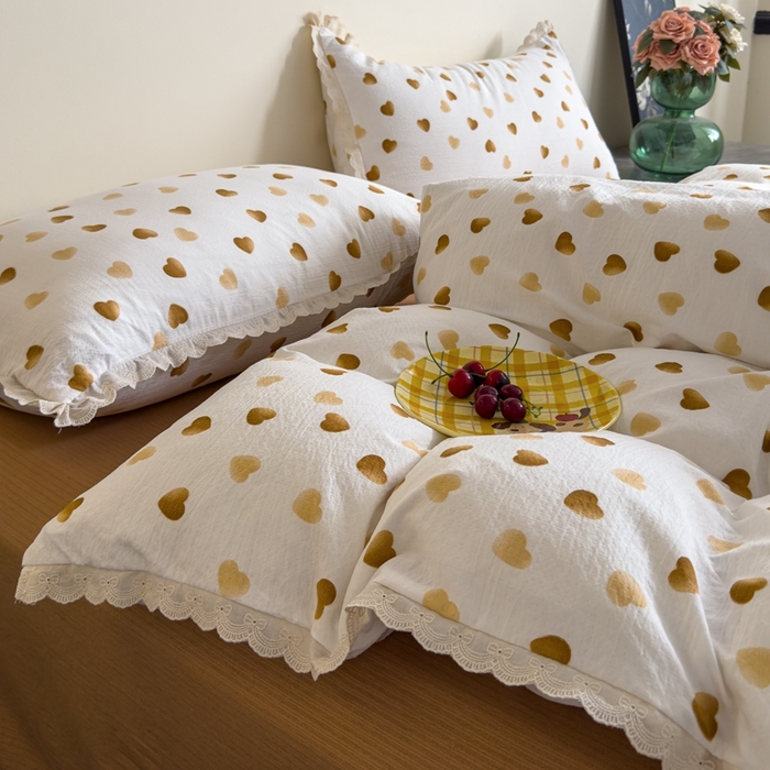 91家纺网 家纺一手货源 找家纺 可思家纺 2025新款法式皱皱纱四件套 心动