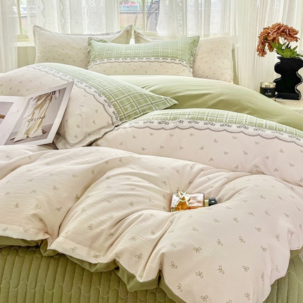 91家纺网 家纺一手货源 找家纺 （总）2025斯卡诺新款拼色针织水洗棉床盖四件套