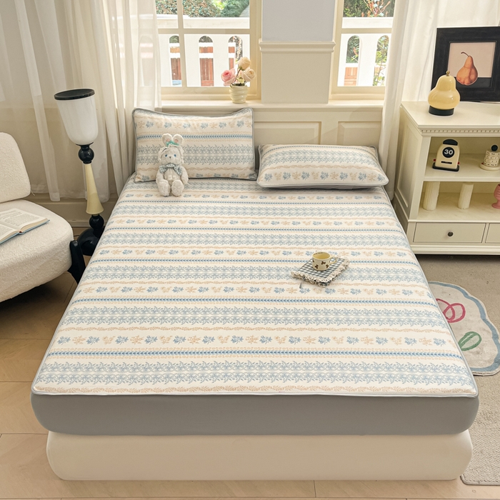 91家纺网 家纺一手货源 找家纺 （总）星座家纺 2025新款斜纹提花凉感丝凉席床笠款三件套