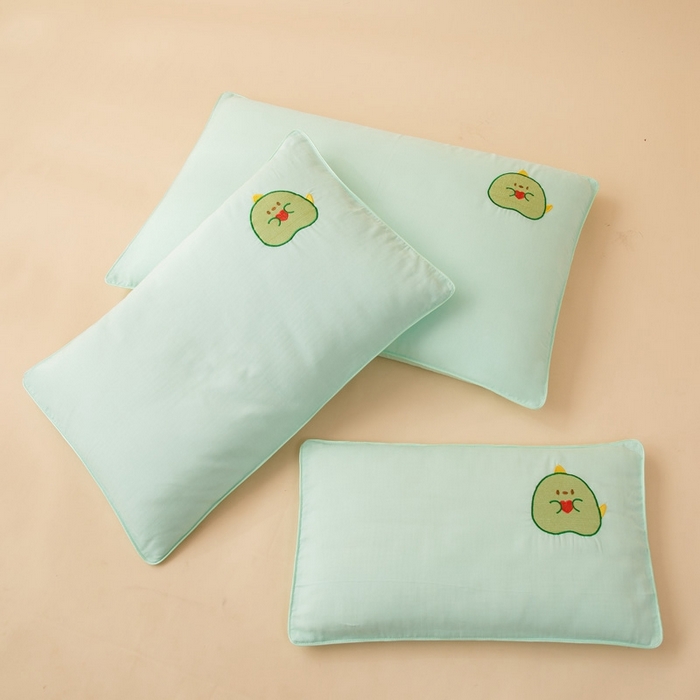 91家纺网 家纺一手货源 找家纺 喜多兔2025新款小轻柔纯棉双层纱枕套枕头 绿色Q恐龙