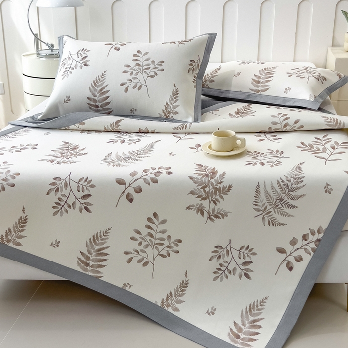 91家纺网 家纺一手货源 找家纺 倾慕家纺 2025年新款600D丝滑冰丝凉席-床席款 素叶金