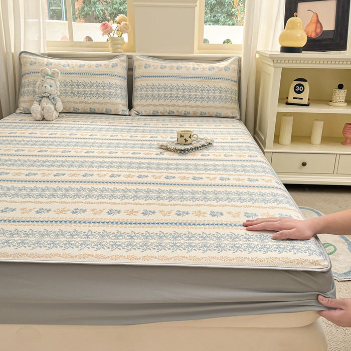 91家纺网 家纺一手货源 找家纺 （总）星座家纺 2025新款斜纹提花凉感丝凉席床笠款三件套