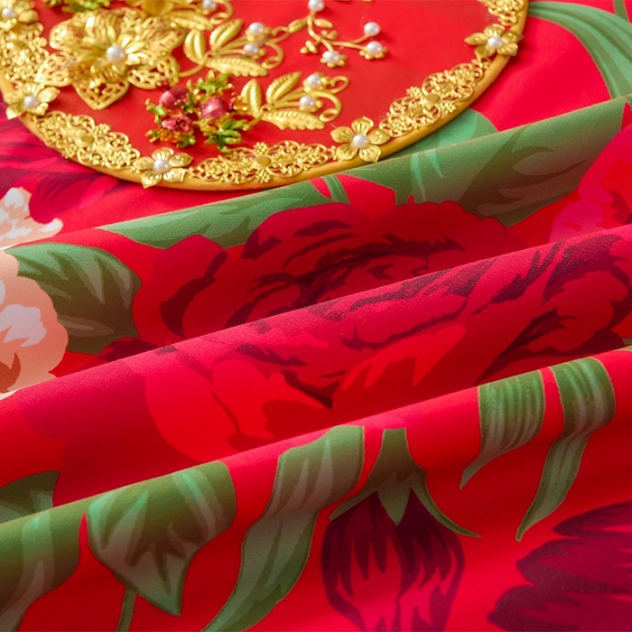 91家纺网 家纺一手货源 找家纺 卓缦2025新款亲肤棉韩版印花花边婚庆四件套 欢颜