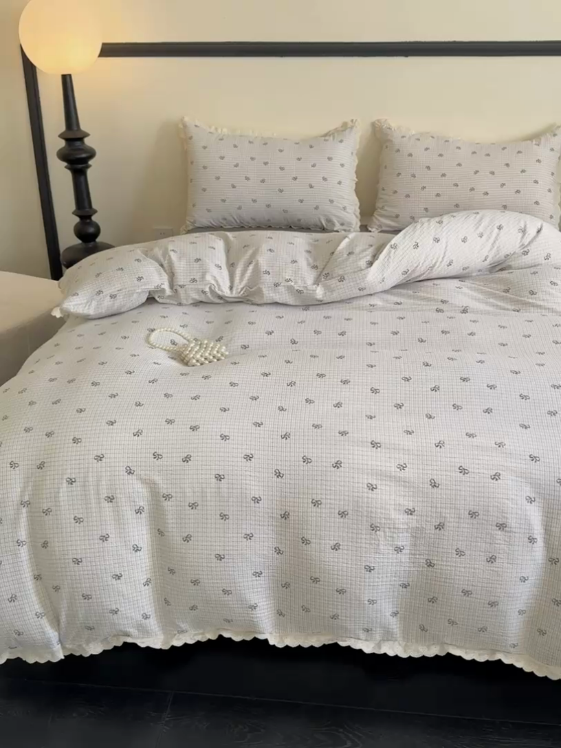 91家纺网 家纺一手货源 找家纺 可思家纺 2025新款法式皱皱纱四件套 铃兰紫